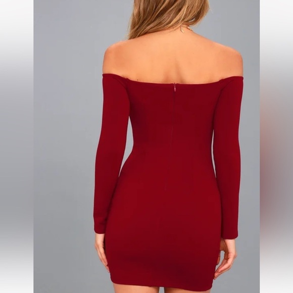Lulus Over the Swoon Wine Red Off-the-Shoulder Bodycon Dress Sz S Women - Picture 5 of 10